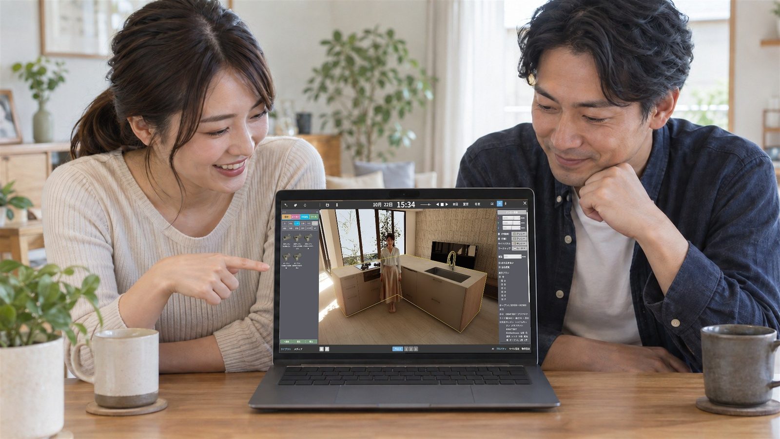 3Dの家を見て笑顔になる夫婦